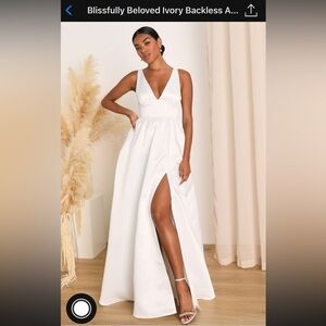 Lulus Blissfully Ivory Backless A Line Bow Maxi Dress